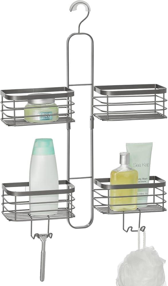 mDesign Metal Steel Hanging Shower Caddy, 4 Basket Organizer Rack for Bathroom; Hold Handheld Shower Head, Hose, Shampoo, Conditioner, Shaving Cream, Soap, Loofah - Carson Collection - Soft Brass