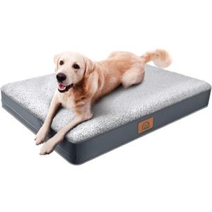 Sunheir Orthopedic Dog Bed for Large Dogs and Extra Large Dogs, XL Waterproof Dog Bed with Removable Washable Cover & Anti-Slip Bottom, Crate Bed, Deluxe Plush Pet Bed Mat, L-Plus(36"X27"X3"), Grey