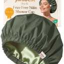Yanibest Satin Lined Shower Cap for Women Reusable Waterproof, Frizz Free & Large Bath Cap with Soft Elastic Band, Luxury Hair Protection Caps (Green)