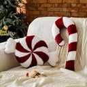 Uvvyui Christmas Candy Pillows Set of 2 Cute Christmas Pillows Candy Cane Decoration Throw Pillow Soft Winter Aesthetic Room Decor Candycane Shaped Plush Cushion for Xmas Decor