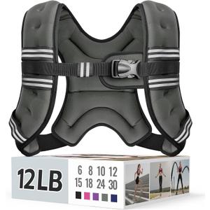 Zeerun Weighted Vest for Women & Men with Reflective Stripe and Adjustable Buckle, Comfortable & Durable Rucking Vest for Walking, Running & Strength Training Grey, 12lb