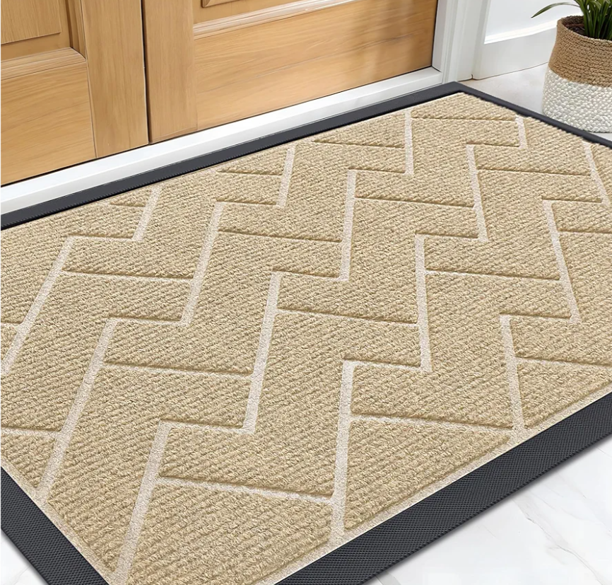 OLANLY Front Door Mat Indoor Outdoor Entrance, Waterproof All-Season, All-Weather Welcome Doormat, Sturdy Natural Rubber, Low Profile, Easy Clean Patio Porch Entryway Outside Floor Mat, 47x32, Beige