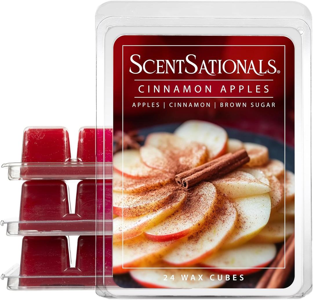 Scentsationals Christmas Wax Melts, Wax Cubes Strong Scent - Cinnamon Apples - Long Lasting Scented Melts for Warmer, 10oz (24-Cubes)