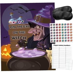 Halloween Party Games, Pin The Eye on The Witch Games, Halloween Birthday Party Games for Kids 56 Guests Halloween Pin Game for Kids