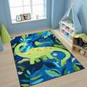 LIVEBOX 5x7 Rug for Kids Room, Soft Washable Dinosaur Rug for Boy Playroom,Non-Slip Machine Washable Blue Rugs for Bedroom, Throw Carpet Animal Rugs for Nursery Classroom (Blue,5'x7')