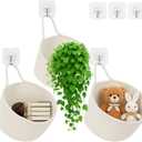 ShellKingdom Hanging Baskets, 3Pack Woven Wall Mounted Storage Basket with 3 Pcs Hooks, Boho Pouchs Bag Organizers for Home Office Living Room Bathroom Door Wall Decoration Caddy Bins (White)