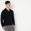 Amazon Essentials Men's Long Sleeve Regular Fit Knit Polo Sweater, Black, XX-Large