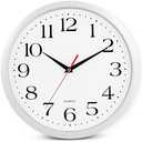 Bernhard Products White Wall Clock Silent Non Ticking, 12 Inch Quality Quartz Battery Operated Round Easy to Read Home/ Office/ Kitchen/ Classroom/ School Sweep Clock, Black Hands
