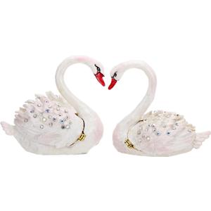 Hand Painted Enamel Grace Swan Trinket Box, Hinged Unique Mini Ring Necklace Jewelry Organizer, Classical Bejeweled Storage, Figurine Collectible Keepsake Home Decor (Couple Swan)