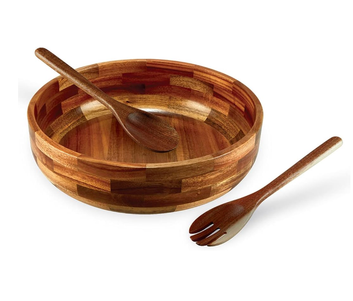 SullyHÔME 12" Acacia Wood Salad Bowl with Serving Spoons