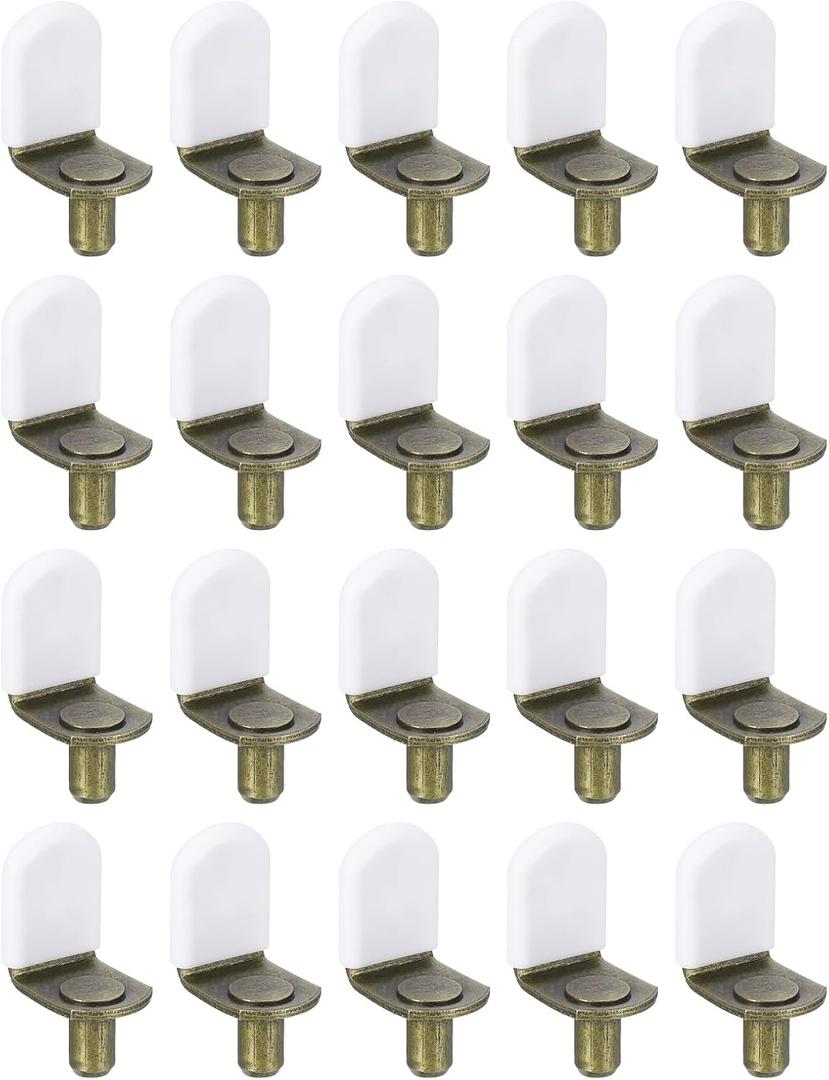 uxcell 50Pcs Shelf Support Pegs, 6mm L-Shaped Bracket Style Shelf Pegs Pegs with Rubber Sleeve, Metal Support Pegs Holder for Kitchen Cabinet Bookcase (Green Bronze, White)