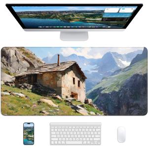 XL Gaming Mouse Pad, 31.5x15.7'' Large Desk Mat with Anti-Slip Rubber Base & Stitched Edges for Gaming, Office, Home, Oil-Painted