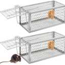 Qualirey 2 Pcs Humane Rat Trap Chipmunk Rodent Mouse Squirrel Trap Small Live Animal Mouse Voles Hamsters Live Cage Rat Mouse Cage for Mice Easy to Catch and Release (Silver)