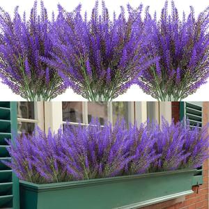 Artificial Lavender Flowers 12 Bundles Outdoor UV Resistant Fake Flowers No Fade Faux Plastic Plants Garden Porch Window Box Decorating