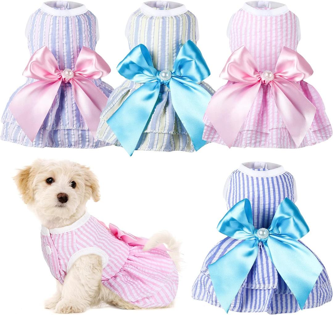 4 Pieces Dog Dresses Dogs Puppy Clothes Summer Princess Pet Dresses Girl Female Doggie Tutu Skirt Apparel for Chihuahua Yorkies Pup Cat Outfit(Size X-Large)