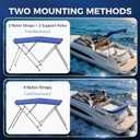 Bimini Tops for Boats - 900D Polyester Canopy with 1" Stainless Aluminum Frame, Storage Boot and 4 Nylon Straps, Bimini Top for Jon Boats, Pontoon Boats, Bowriders (Blue, 3 Bow 6'L x 46"H x 73"-78"W)