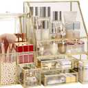 CONHENCI Large Glass Makeup Organizer Drawer Set Beauty Storage Bathroom Counter Organizer Cosmetic Display (11.5inx8.5inx5.5in) (16in)