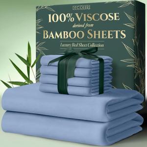 DECOLURE 100% Viscose Derived from Bamboo Sheets King Size 6pcs - Ultra Soft & Luxuriously Cooling, 17" Deep Pocket, Double Stitching, Perfect for Hot Sleepers - King Bed Sheets (Light Blue)