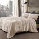 SLEEP ZONE Full Size Comforter Set, Duvet Insert with Natural Wrinkle Texture, Cotton-Linen Feel, Lightweight and Breathable Fluffy Bedding Sets with 1 Comforter and 2 Pillow Shams (Beige)