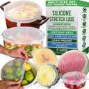 Reusable Silicone Stretch Lids for Food Storage in Fridge - Elastic Heat-Resistant Bowl Covers, Cups, Cans, Jars - Universal Food Grade Lid for Round and Rectangle Containers - Dishwasher Safe -7 Pack