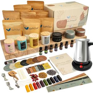 SoftOwl Premium Soy Candle Making Kit with Electric Melter - Soy Wax, Big 7oz Jars & Tins, 7 Pleasant Scents, Color Dyes & More - Perfect as Home Decorations - DIY Starter Scented Candles Making Kit