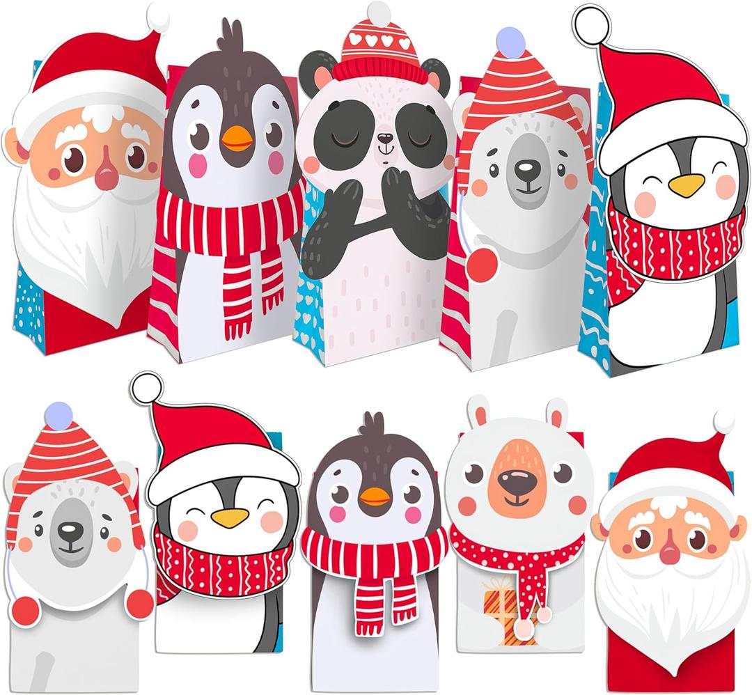 easykart labels 24 Christmas Die-Cut Flip Over Gift Treat Paper Bags for Holiday Party Treats, Pastries, Cupcakes, Cookies Goodie, Donuts Xmas Gift-Giving Bag (1 Count (Pack of 24))