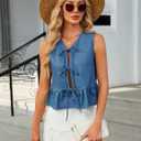 Women's Denim Vest Top Sleeveless V Neck Tie Front Jean Vest Summer 2025 Trendy Casual Waistcoat Y2K Peplum Tank Tops (X-Large, 04-blue2)