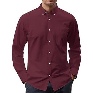 J.VER Men's Oxford Shirt Solid Casual Button Down Collar Shirts Long Sleeve Dress Shirts with Pocket Large