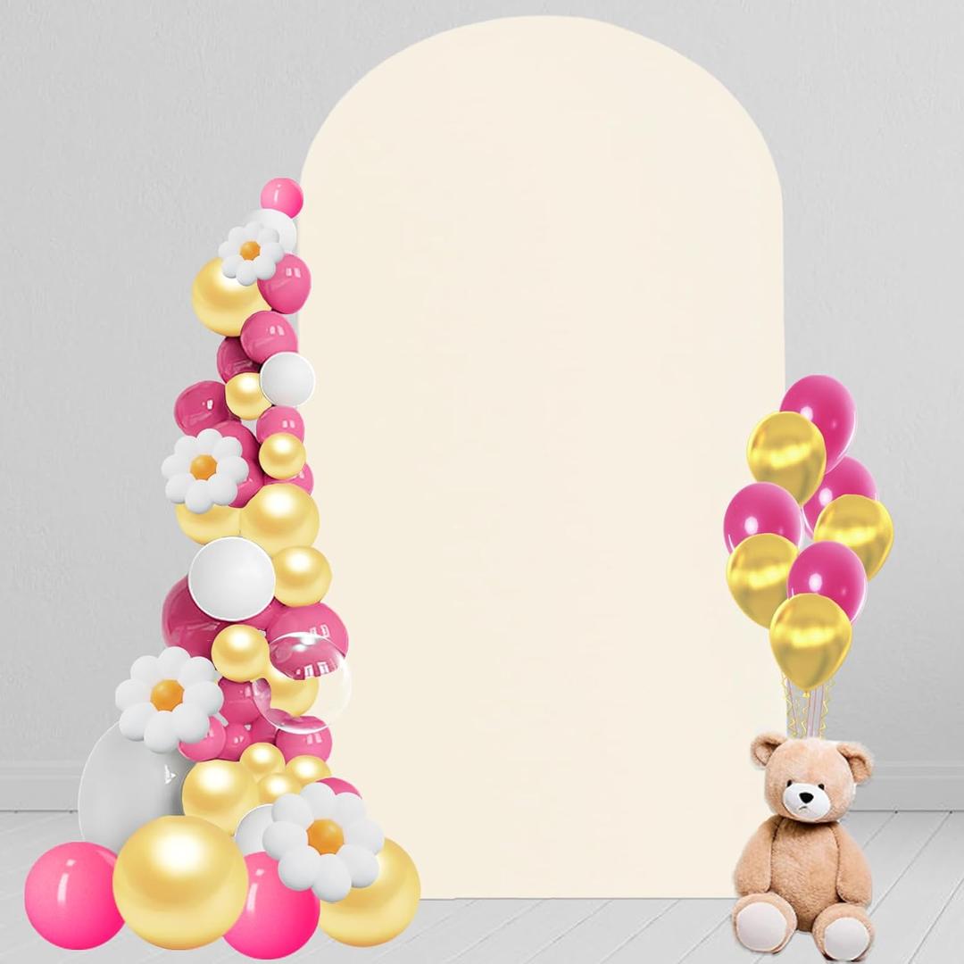 6 FT Arch Cover - Wedding & Party Arch Stand Cover, Stretchy Beige Spandex Backdrop