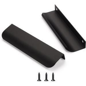 Edge Matt Black Finger Pull for cabinets Kitchen Concealed Drawer pulls Aluminum Door Handle for Home 5 Pack Modern Hole to Hole 6" Overall Length Easy Installation