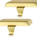 2 Pcs Christmas Stocking Holders - Heavy Duty Stainless Steel Mantle Hangers, Non-Slip Weighted Base for Fireplace, Mantel, Perfect Xmas Holiday Decorations with DIY Design (Striped Gold, 2p)