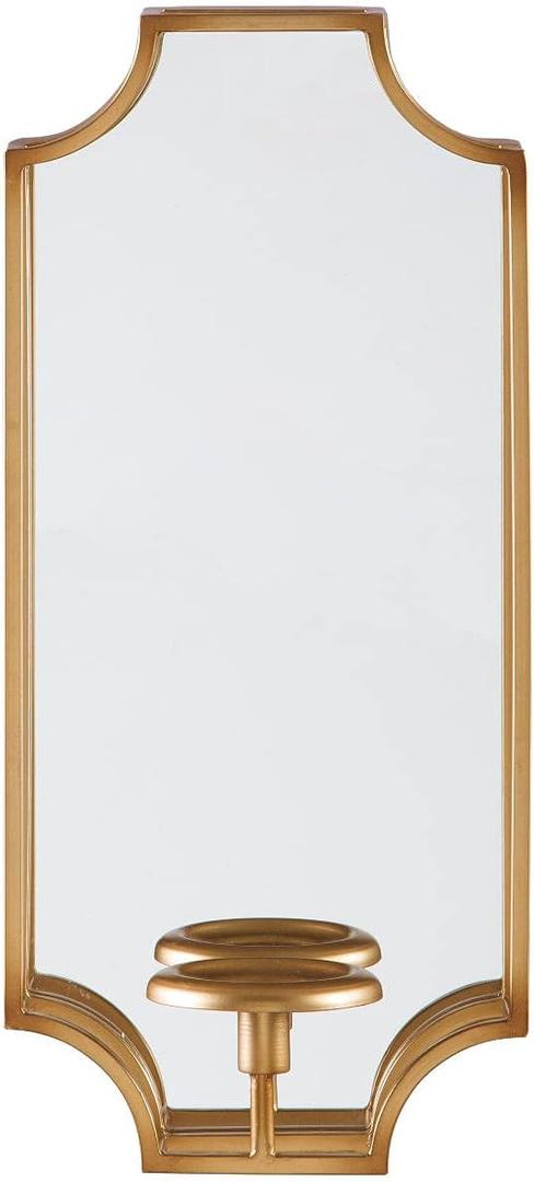 Signature Design by Ashley Dumi Glam 20" Mirrored Wall Sconce, Fits 1 Pillar Candle, Gold