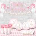 VioraWhite 183pcs Pink One Silly Goose Birthday Party Tableware Set Silly Goose Party Supplies for 24 Guests Tableware Includes Plates Napkins Cups Banner Gingham Tablecloth Balloons(Classical)