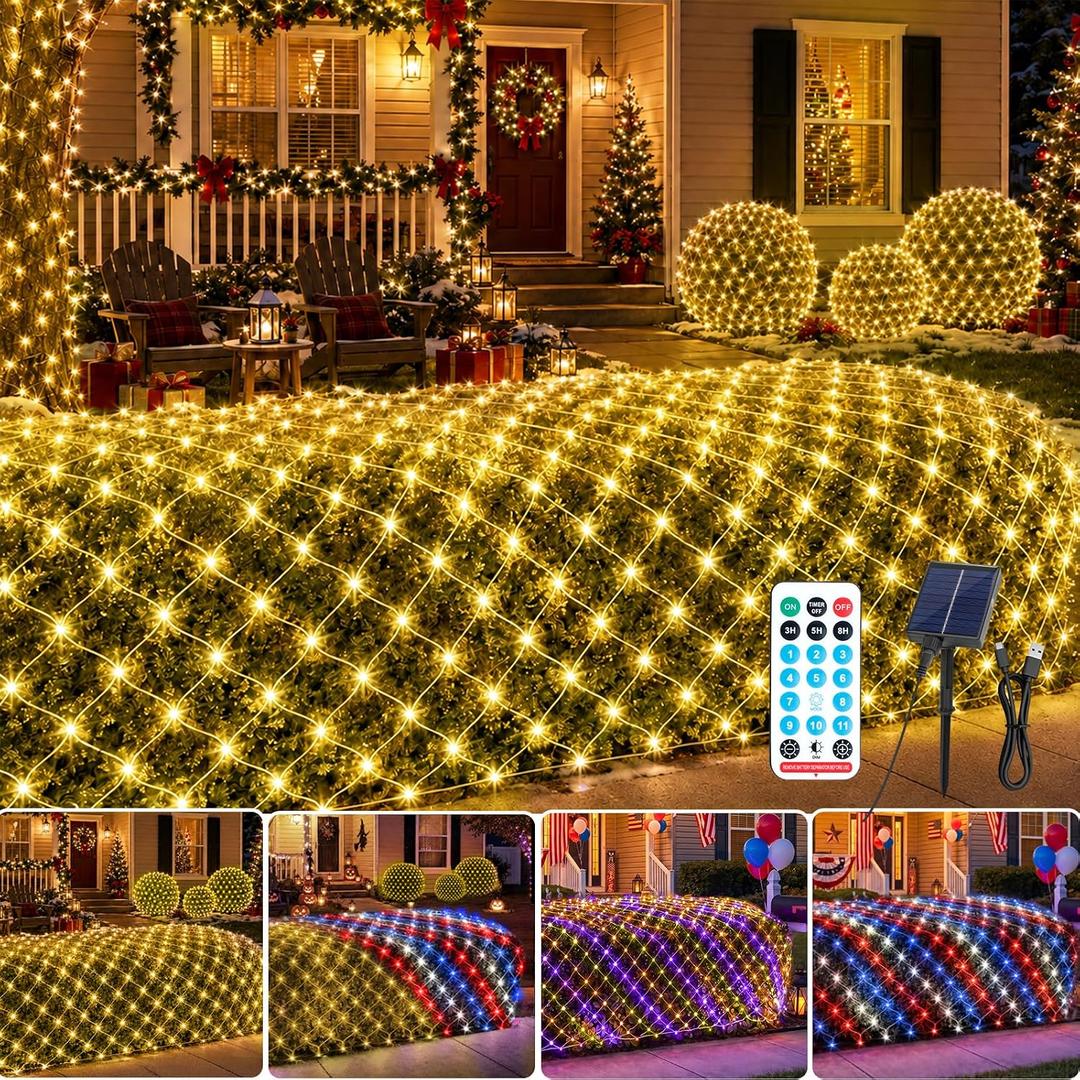 Solar Christmas String Lights Outdoor, 6FT x 4FT 128LED Christmas Net Light