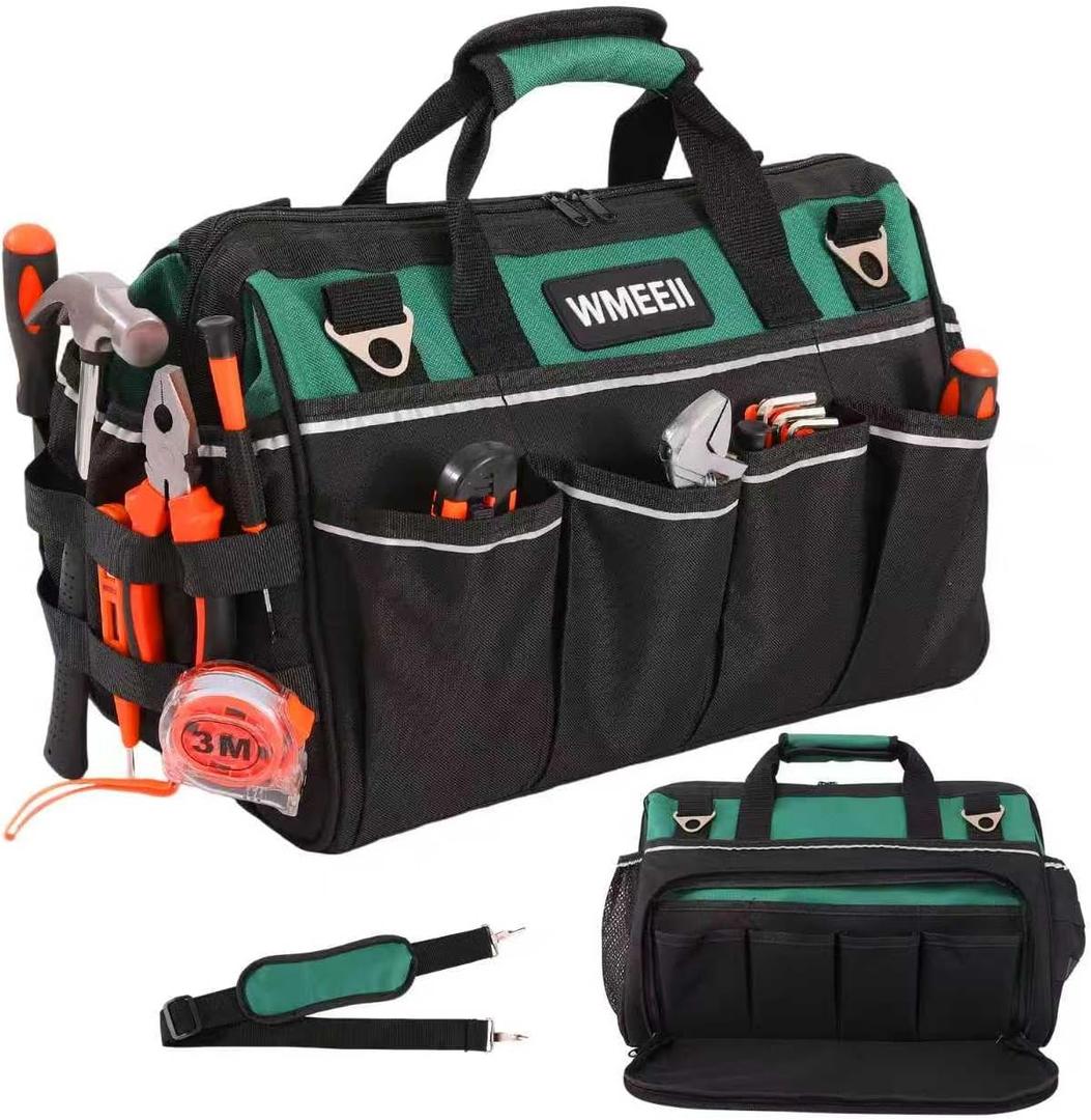 18-Inch Heavy Duty Tool Bag, 24-Pocket Empty Tool Bag Organizer,1680D Oxford Portable Tool Bags for Men,Soft Handle Large Zipper Toolbag for HVAC Craftsmen Contractors Carpenter