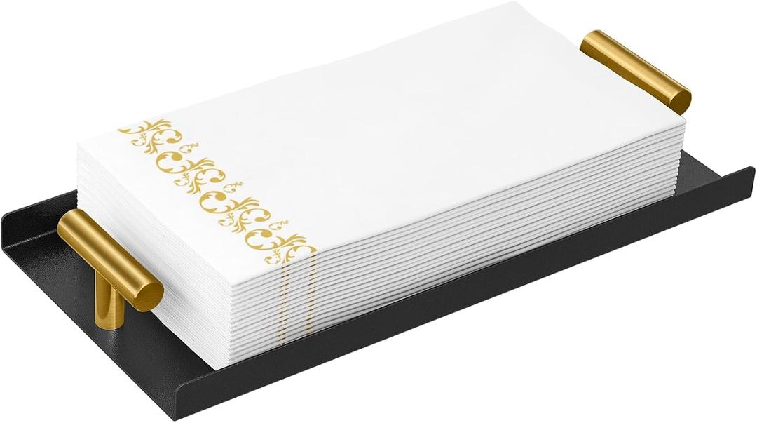 Napkin Holder for Bathroom, Guest Towel Holder Tray for Bathroom, Black Guest Napkin Holders with Golden T-Handle, Disposable Hand Towel Tray for Guest Room, Table, Kitchen