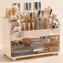 Anyoifax Makeup Organizer Countertop with Large Drawers, Vanity Organizer with Brush Holder, Skin Care Storage for Dresser, Perfume Organizer for Lotion, Lipsitck, Palette, Beige