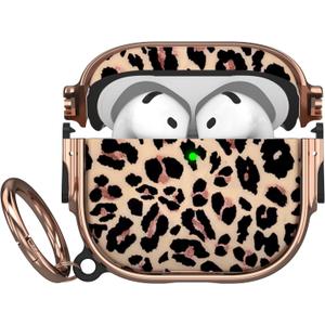 Maxjoy for AirPods 4 Case with Lock, Cute AirPods 4 Case Lock Protective Hard AirPod 4 Generation Cover for Women Men with Keychain Clip for AirPod 4th Generation Cover 2024, Leopard (Brown + Yellow)