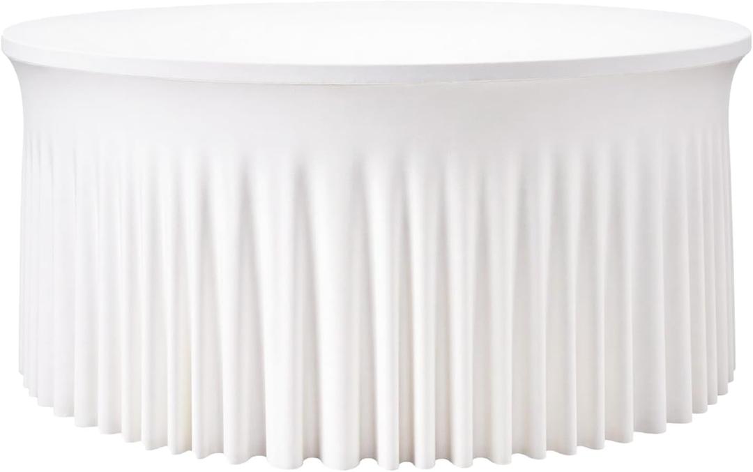White Round Tablecloth - 6FT Wrinkle-Free Fitted Spandex Circular Table Cloth,Dining Table Cover for 72 Inch Tables,Perfect for Wedding Banquet Party Birthday Buffet and Home Decoration