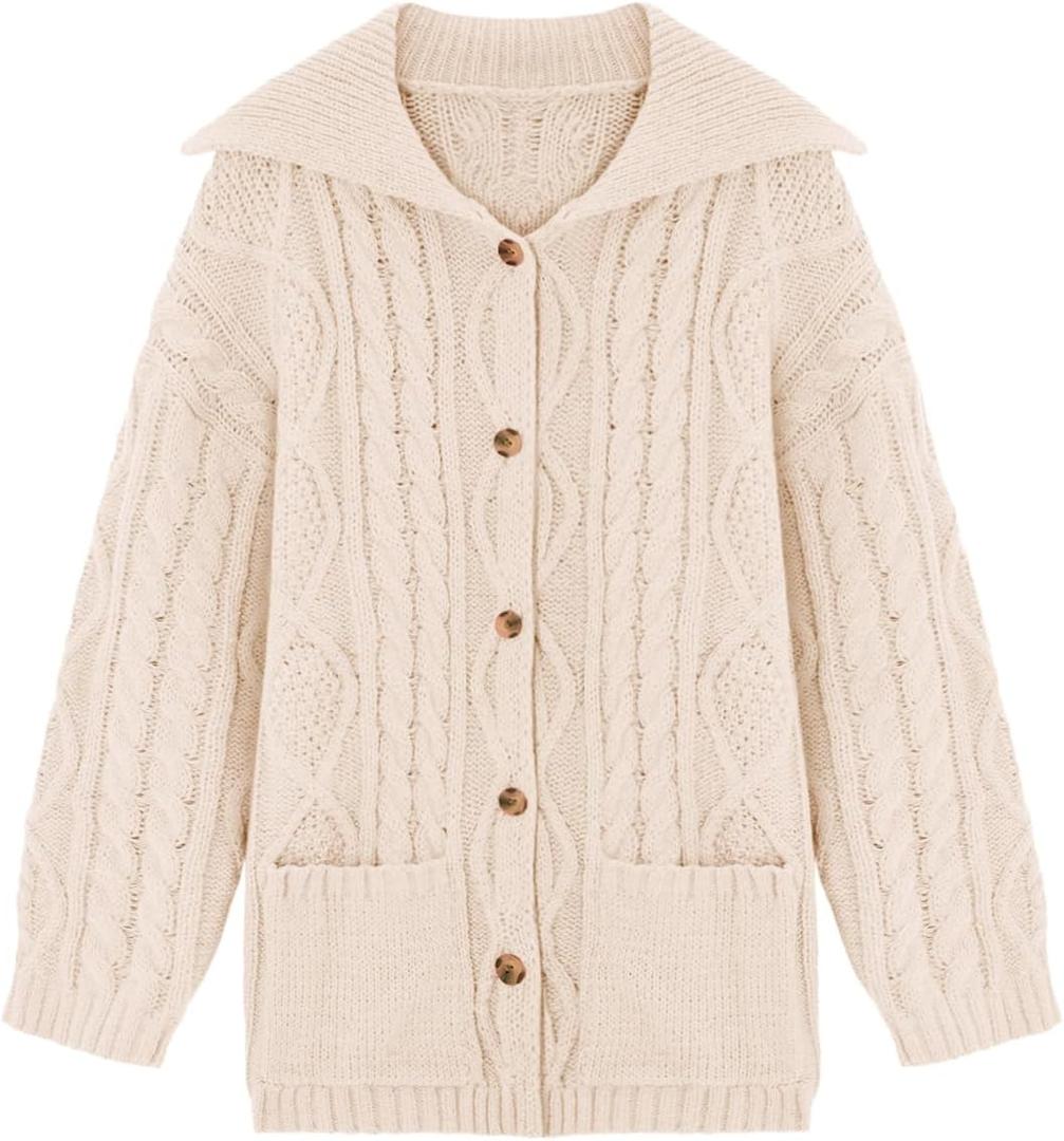 Saodimallsu Womens Cable Knit Cardigan Sweaters Fall Oversized Long Sleeve Button Open Front Knit Sweater Coats (Brown)