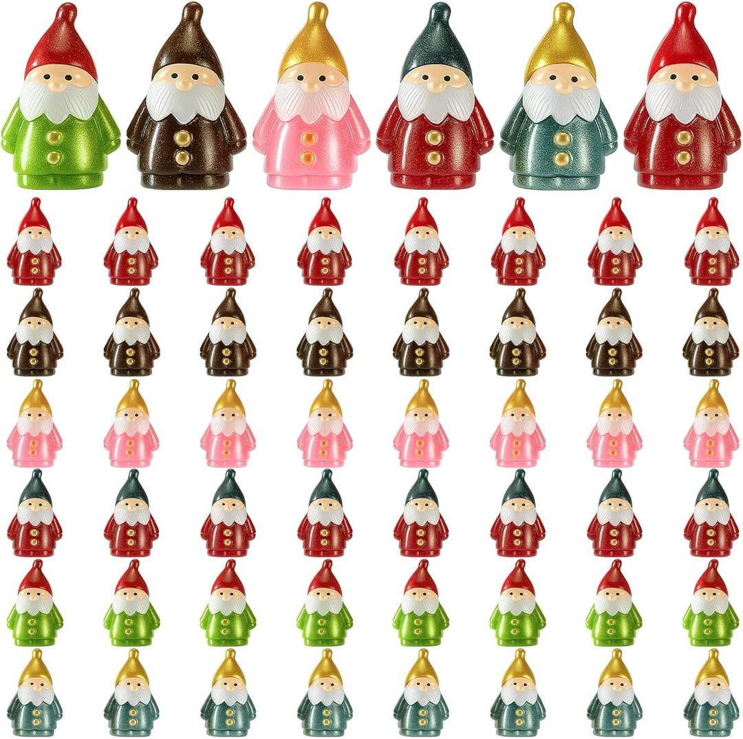 48 Pcs Christmas Mini Gnomes Figurines Miniature Resin Gnomes Figurine Bulk Mini Dwarf Figurine for Goody Bag Stuffers Filler Party Decorations Gifts Micro Garden Landscape Accessories