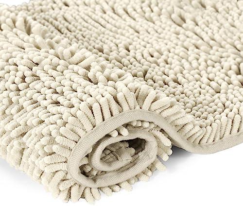 Lukery Chenille Bathroom Rugs Microfiber Bath Rugs Machine Washable Bathroom Mat Plush Bath Mats Winter Bathroom Rug Non Slip Washable Kitchen Rugs Door Mat Floor Mats (20"x32",Cream)
