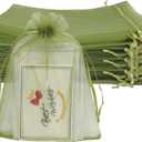 Jexila 100PCS Organza Bags 4''X6'' Olive Green Small Mesh Gift Bags with Drawstring for Jewelry, Party Favor, Candy, Fruit Protection Bags