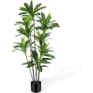 Dracaena Artificial Plant Indoor 6FT - Large Tropical Fake Tree with Lifelike Leaves - Tall Faux Floor Plant in Pot - Artificial Dracaena Tree Indoor for Home Office Living Room Decor (Green)