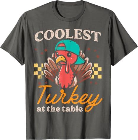 Thanksgiving Coolest Turkey at Table Boys Kids Toddler Youth T-Shirt