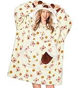 OLAOLA Capybara Wearable Blanket Hoodie for Adults Oversized Animal Hooded Blanket Throw Comfy Sweatshirt Hoodie Women Men Sherpa Fleece with Pockets & Sleeves for Birthday