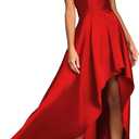 Women's Sleeveless Formal Long Prom Dress Wedding Guest Maxi Dress Asymmetrical Hem Satin Evening Gown (Red) M