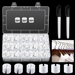 800 Pcs Clothes Hanger Size Markers DIY Blank Plastic Hanger Sizes Tags Marker with Storage Box Mark Pen for Wire Hangers