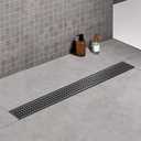 Offset Linear Shower Drain, Matte Black Shower Drain 32 inch with Removable Grate Cover, Brushed 304 Stainless Steel Side Outlet Black Shower Floor Drain with Hair Catcher and Leveling Feet