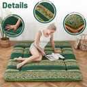 Zelladorra Japanese Floor Mattress, Futon Mattress with Portable Storage Bag and Washable Cover, Roll Up Thick Tatami Mat Suitable for Camping, Guest Room (Bohemian Green, Twin)